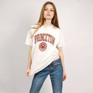 80s Princeton University T-Shirt (L) large grey red vintage crew single stitch